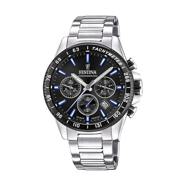 Festina Timeless Chronograph Stainless Steel Black Dial Quartz F20560-5 100M Mens Watch