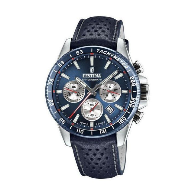 Festina Timeless Chronograph Leather Strap Blue Dial Quartz F20561-2 100M Mens Watch