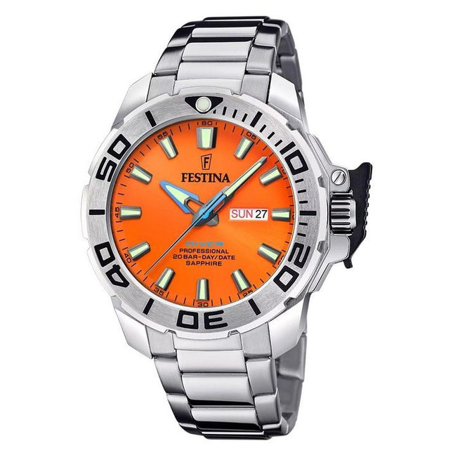 Festina The originals Stainless Steel Orange Dial Quartz Diver's F20665-5 200M Men's Watch