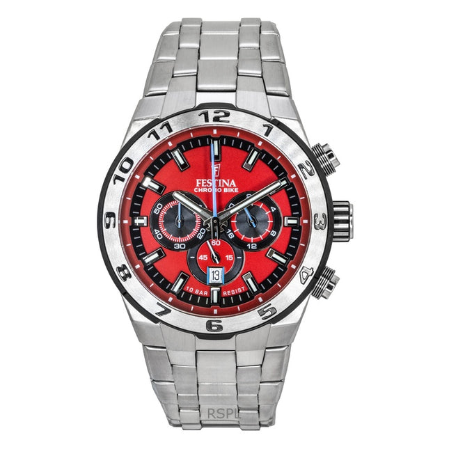 Festina Chrono Bike Chronograph Stainless Steel Red Dial Quartz F20670-5 100M Men's Watch