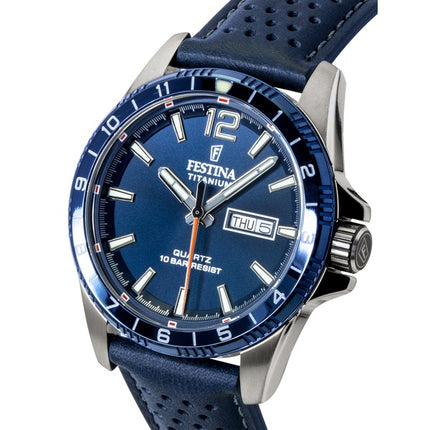 Festina Titanium Analog Leather Strap Blue Dial Quartz F20699-2 100M Men's Watch