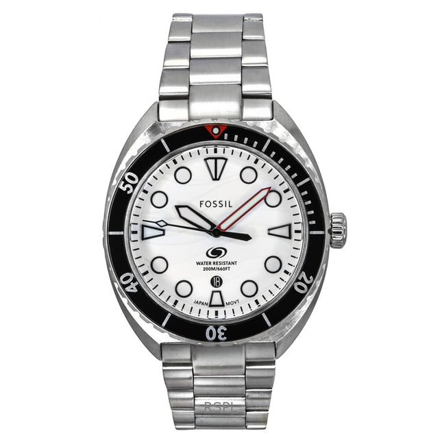 Fossil Breaker Stainless Steel White Dial Quartz Diver's FS6063 200M Men's Watch