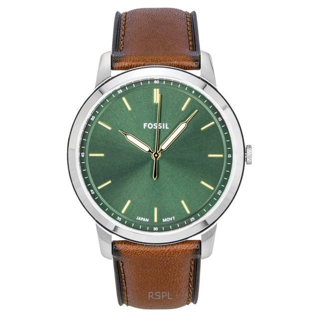 Fossil Minimalist Leather Strap Green Dial Quartz FS6094 Men's Watch