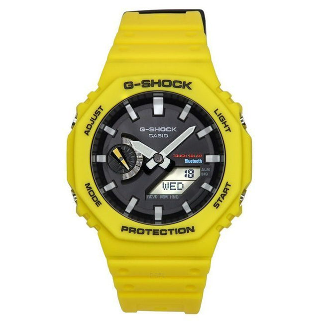 Casio G-Shock Mobile Link Analog Digital Yellow Resin Strap Black Dial Solar GA-B2100C-9A 200M Mens Watch