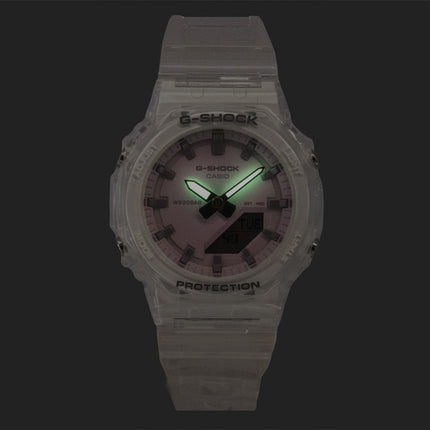 Casio G-Shock Analog Digital Transparent Resin Strap Pink Dial Quartz GMA-P2100SR-7A 200M Women's Watch