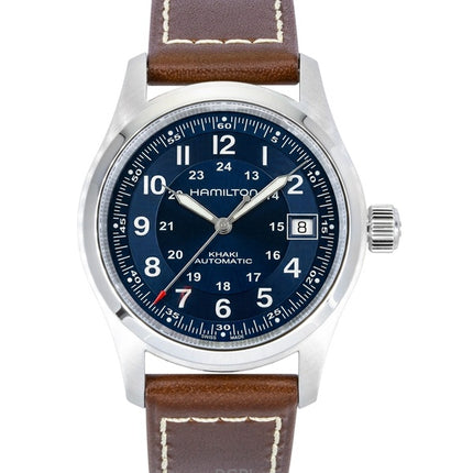 Hamilton Khaki Field Leather Strap Blue Dial Automatic H70455540 100M Men's Watch