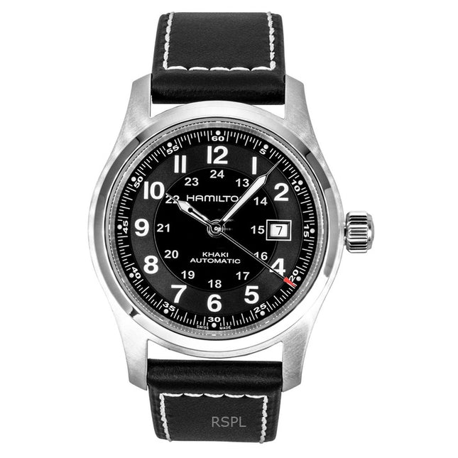 Hamilton Khaki Leather Strap Black Dial Automatic H70605733 100M Men's Watch