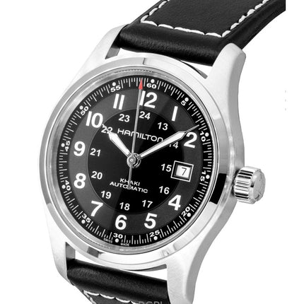 Hamilton Khaki Leather Strap Black Dial Automatic H70605733 100M Men's Watch