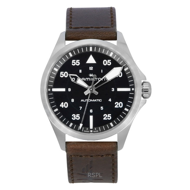 Hamilton Khaki Aviation Pilot Leather Strap Black Dial Automatic H76305530 100M Men's Watch