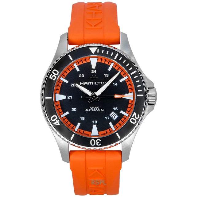Hamilton Khaki Navy Scuba Orange Rubber Strap Black Dial Automatic H82395331 100M Men's Watch