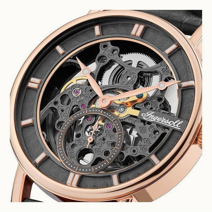Ingersoll The Herald Leather Strap Black Skeleton Dial Automatic I00403B Mens Watch
