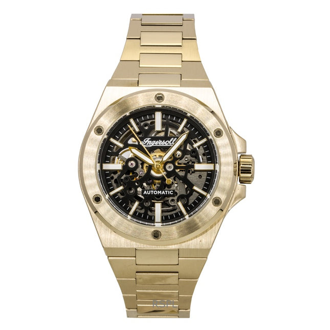 Ingersoll The Baller Gold Tone Stainless Steel Black Skeleton Dial Automatic I15001 Men's Watch