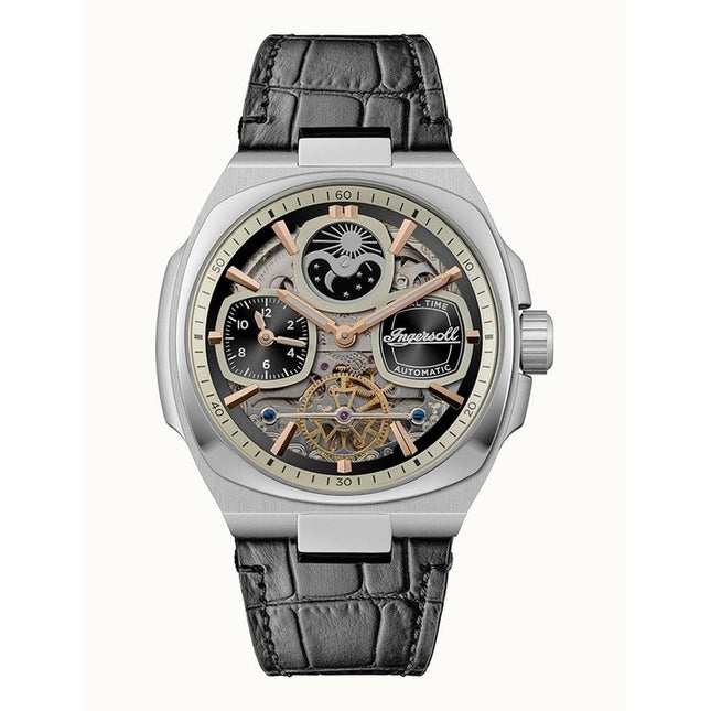 Ingersoll The Spirit Moon Phase Leather Strap Black Skeleton Dial Automatic I15801 Men's Watch