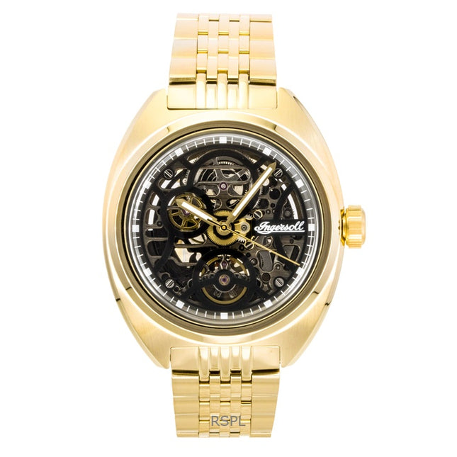 Ingersoll The Wrangler Gold Tone Stainless Steel Black Skeleton Dial Automatic I16902 Men's Watch