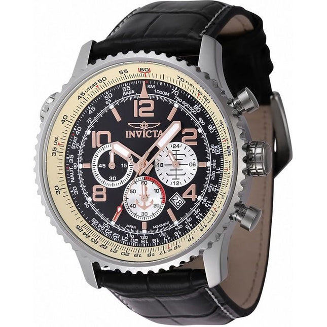 Invicta Ocean Voyage Chronograph Leather Strap Black Dial Quartz Diver's 47255 200M Men's Watch