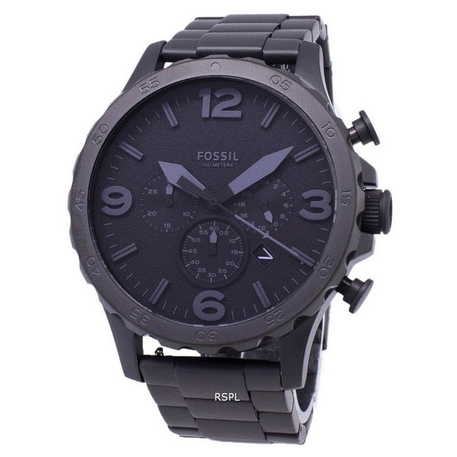 Fossil Nate Chronograph Black Dial Black Ion-plated JR1401 Mens Watch