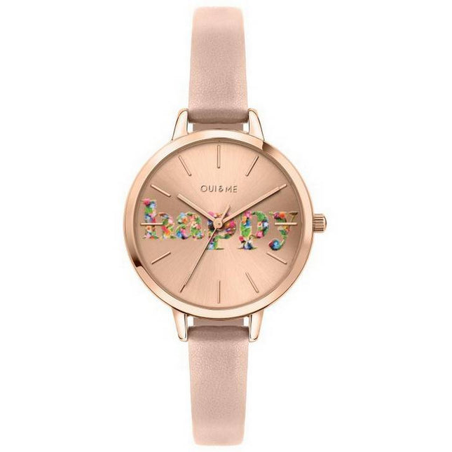 Oui & Me Petite Fleurette Rose Gold Sunray Dial Leather Strap Quartz ME010009 Women's Watch