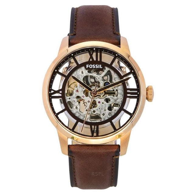 Fossil Townsman Leather Strap Brown Skeleton Dial Automatic ME3259 Men's Watch