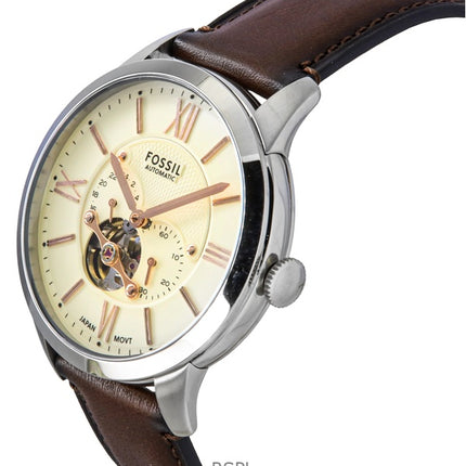 Fossil Townsman Leather Strap Open Heart Cream Dial Automatic ME3266 Men's Watch