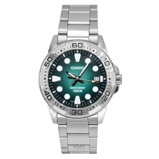 Casio Standard Analog Stainless Steel Green Dial Quartz MTD-140D-3AV 100M Men's Watch