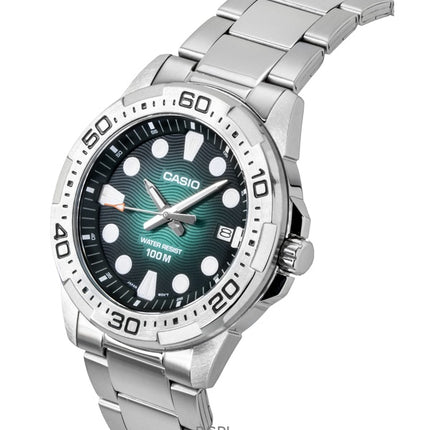 Casio Standard Analog Stainless Steel Green Dial Quartz MTD-140D-3AV 100M Men's Watch