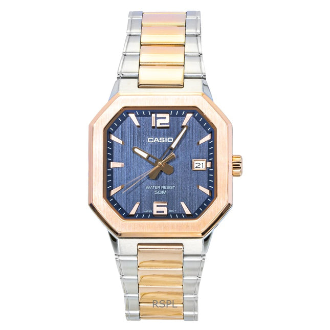 Casio Analog Two Tone Stainless Steel Black Dial Quartz MTP-B195RG-2AV Men's Watch