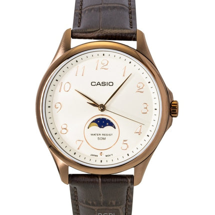 Casio Standard Analog Moon Phase Leather Strap Ivory Dial Quartz MTP-M110RL-5AV Men's Watch