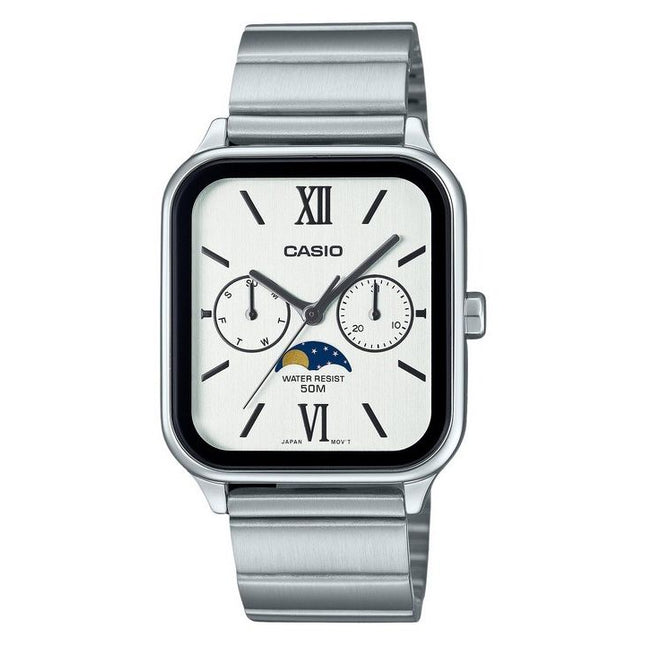 Casio Standard Analog Moon Phase Stainless Steel White Dial Quartz MTP-M305D-7A2V Men's Watch