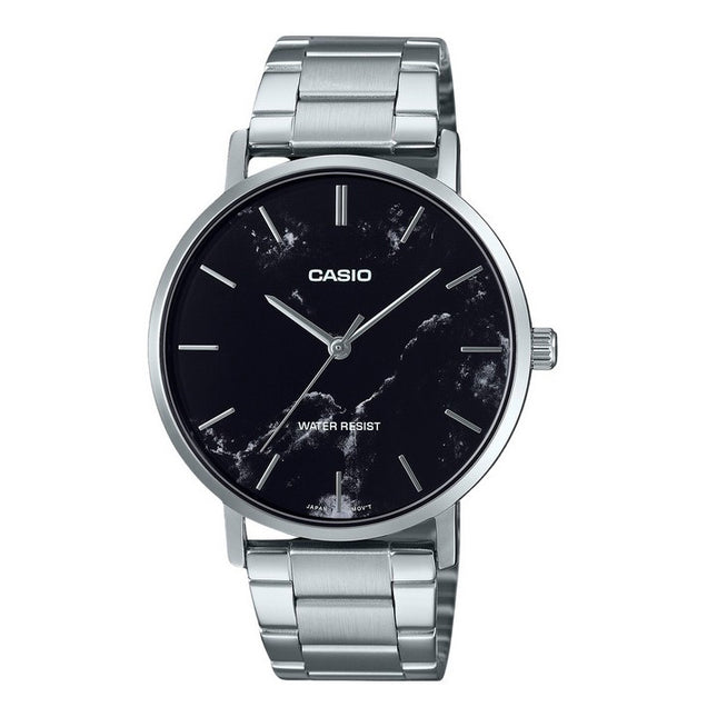 Casio Standard Analog Stainless Steel Marble Inspired Black Dial Quartz MTP-VT01DM-1A Men's Watch