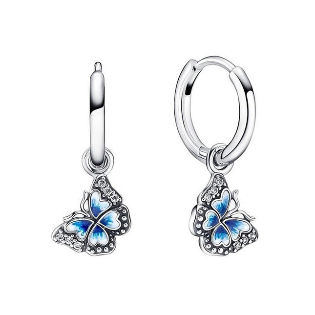 Pandora Blue Butterfly Hoop Earrings Sterling Silver 290778C01 For Women