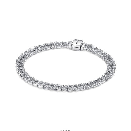 Pandora Timeless Pave Cuban Chain Bracelet With Clear Cubic Zirconia P-593008C01-18 For Women