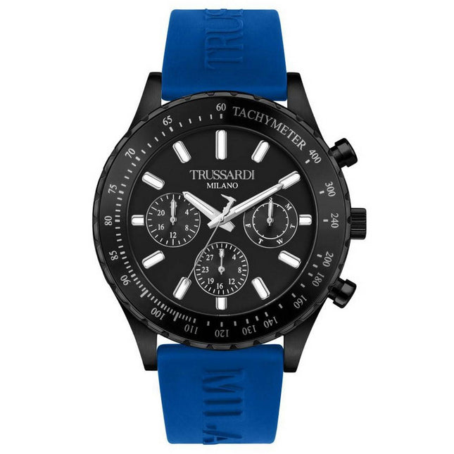 Trussardi T-Logo Tachymeter Black Dial Silicon Strap Quartz R2451148001 Mens Watch