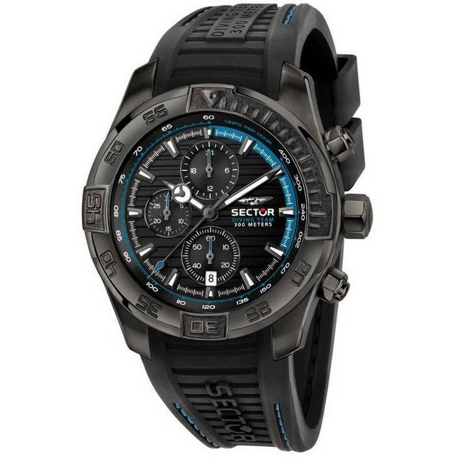 Sector Diving Team Chronograph Black Dial Silicon Strap Diver's Quartz R3271635001 300M Men's Watch