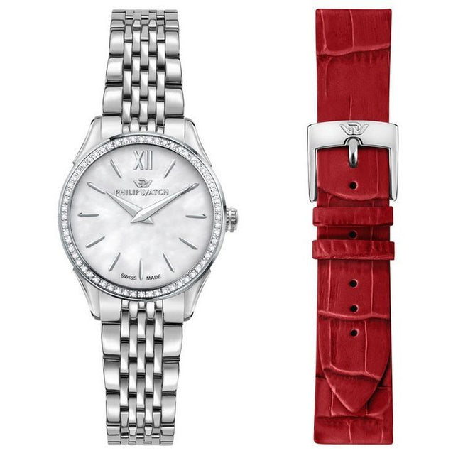 Philip Watch Roma Stainless Steel White Dial Quartz R8253217506 Womens Watch With Extra Strap
