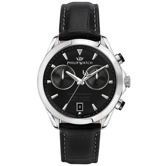Philip Watch Blaze Chronograph Leather Strap Black Dial Quartz R8271665009 100M Mens Watch