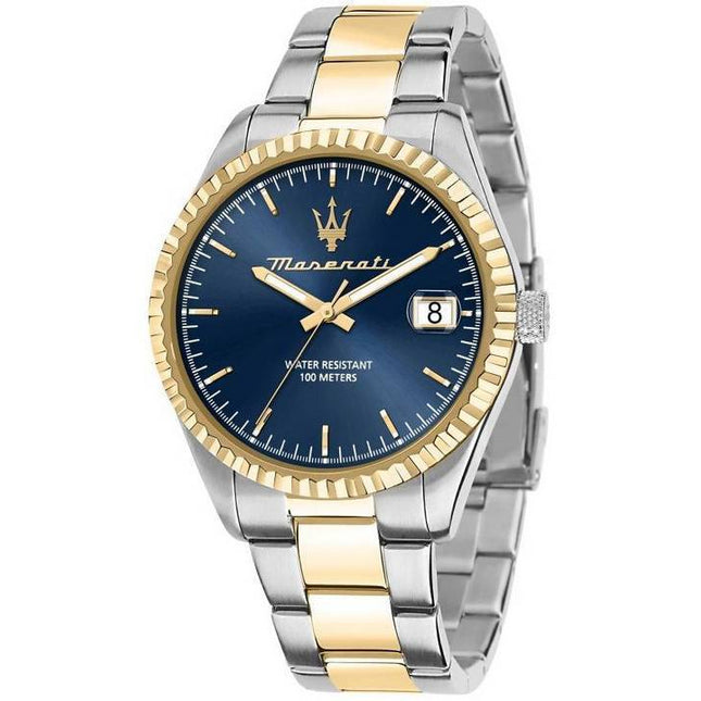 Maserati Competizione Two Tone Stainless Steel Blue Dial Quartz R8853100027 100M Men's Watch