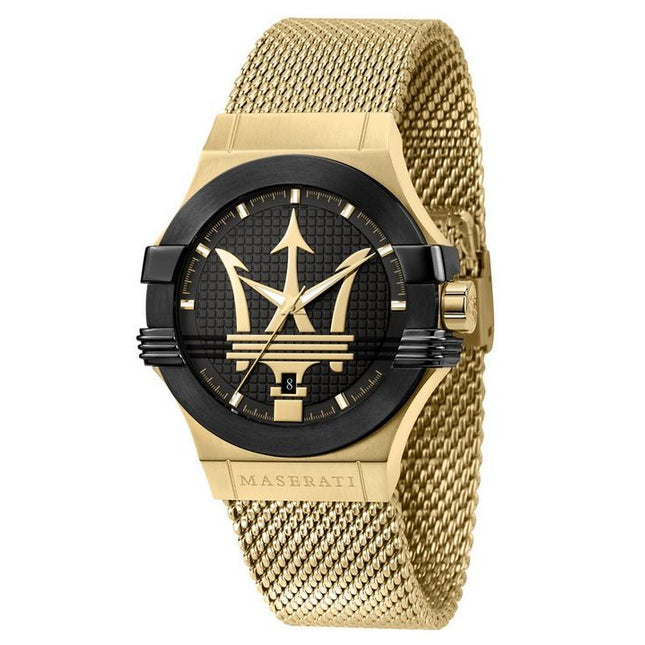 Maserati Potenza Gold Tone Stainless Steel Black Dial Quartz R8853108006 100M Mens Watch