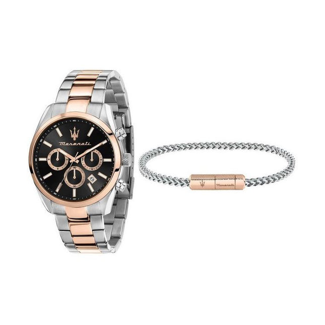 Maserati Attrazione Chronograph Two Tone Stainless Steel Black Dial Quartz R8853151003 Men's Watch Gift Set