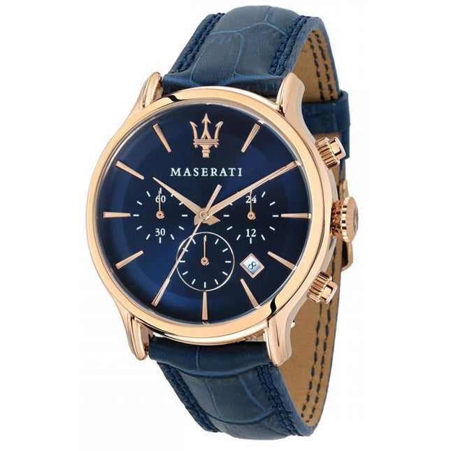 Maserati Epoca Chronograph Blue Dial Leather Strap Quartz R8871618013 100M Mens Watch