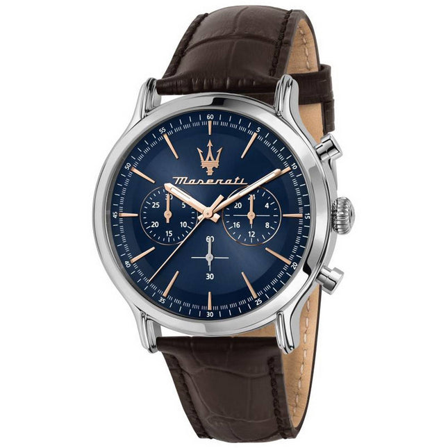 Maserati Epoca Chronograph Blue Dial Leather Strap Quartz R8871618014 100M Mens Watch