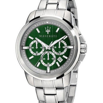 Maserati Successo Chronograph Green Dial Stainless Steel Quartz R8873621017 Mens Watch
