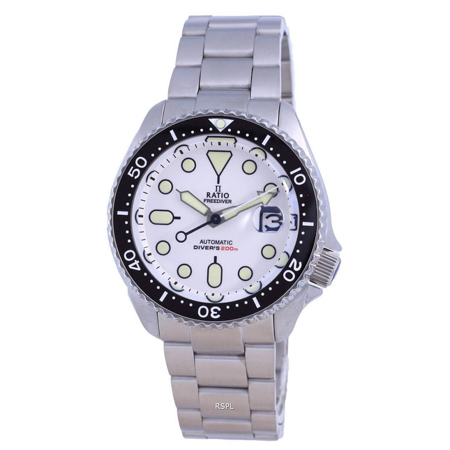 Ratio FreeDiver White Dial Sapphire Crystal Stainless Steel Automatic RTB209 200M Men's Watch
