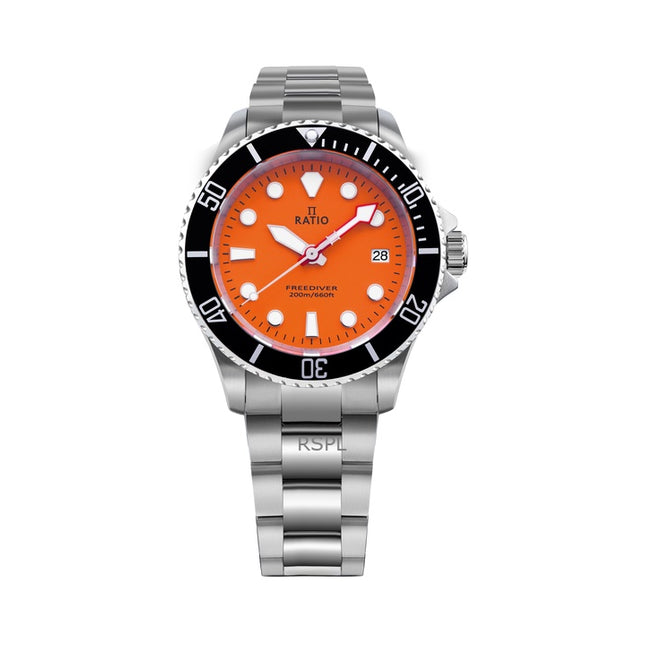 Ratio FreeDiver Sapphire Stainless Steel Orange Dial Quartz RTF035 200M Men's Watch