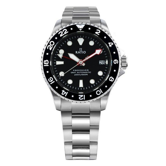 Ratio FreeDiver GMT Series Sapphire Stainless Steel Black Dial Automatic RTF051 200M Men's Watch