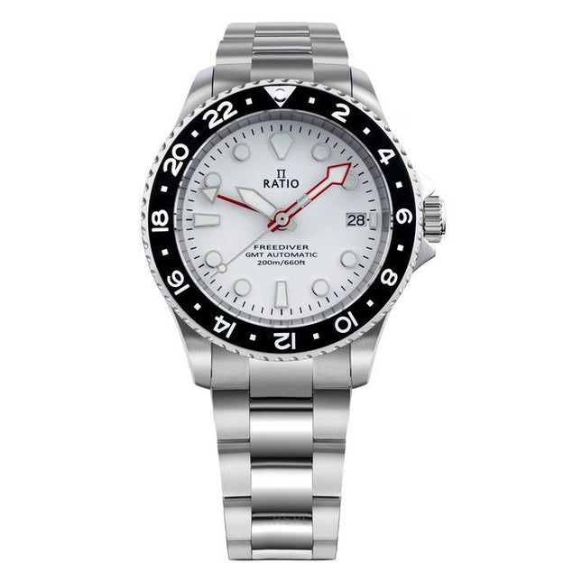 Ratio FreeDiver GMT Series Sapphire Stainless Steel White Dial Automatic RTF057 200M Men's Watch