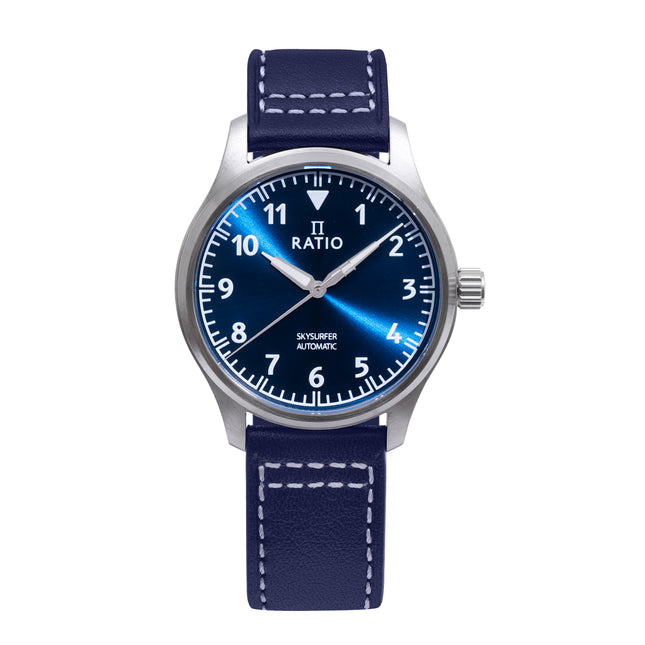 Ratio Skysurfer Pilot Blue Sunray Dial Leather Automatic RTS302 200M Mens Watch