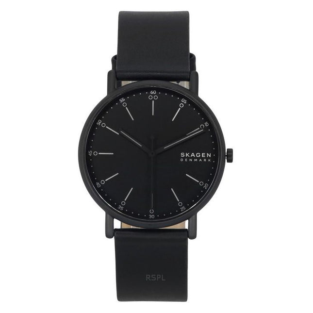 Skagen Signatur Leather Strap Black Dial Quartz SKW6902 Men's Watch
