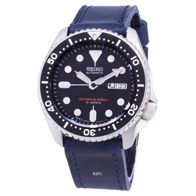 Seiko Automatic SKX007J1-LS13 Diver's 200M Japan Made Blue Leather Strap Men's Watch