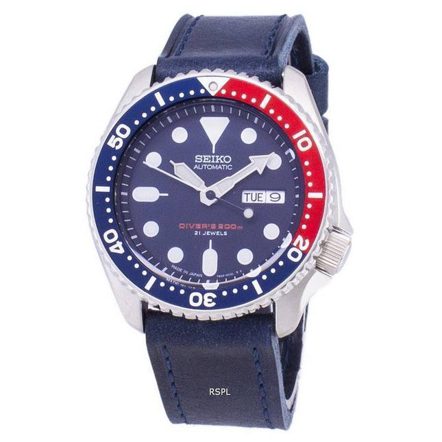 Seiko Automatic SKX009J1-LS13 Diver's 200M Dark Blue Leather Strap Men's Watch