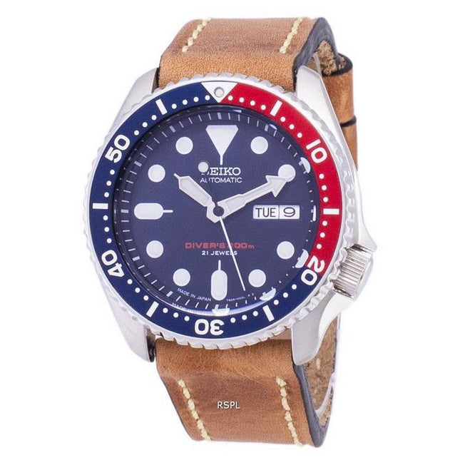 Seiko Automatic SKX009J1-LS17 Diver's 200M Japan Made Brown Leather Strap Men's Watch